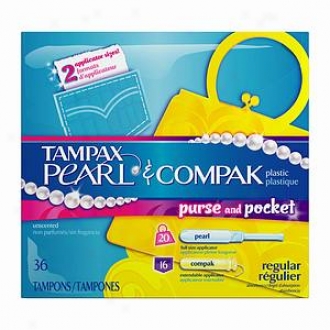 Tampax Compak Pearl For Purse And Pocket, Regular Absorbency, Unscented, 36 Ea