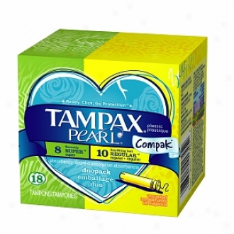 Tampax Pearl Compak Duopack, Unscented, Regular/super, 18 Ea
