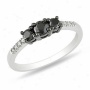 Amour 1/2 Ct Black And White Diamnod wT 3 Stone Ring Rhodium Plated, 5