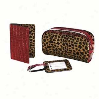 Travel Smart By Conair Leopard 3 Piece Travel Gift Set (passport Case, Sundry Kit, Luggage Tag)