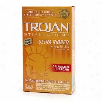 Trojan Extreme Ribbed Lubricated Latex Condoms, Spermicidal