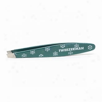 Tweezerman Mini Oval Slant Tweezer, Gre3n With White Snowflakes