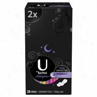 U By Kotex Allnighter Ultra Thin Pads With Wings, Double Pack, Overnight, 28 Ea