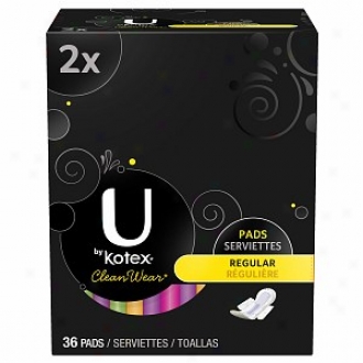 U By Kotex Cleanwear Ultra Thin Pads With Wings, Double Pack, Regular, 36 Ea