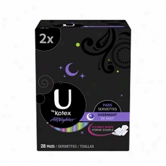 U By Kotex Cleanwear Ultra Thin Pads With Wings, Double Pack, Overnight, 28 Ea