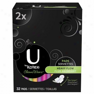 U By Kotex Cleanwear Ultra Thin Pads With Wings, Increase twofold Pack, Heavy, 32 Ea