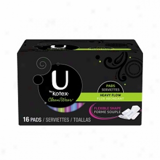 U By Kotex Cleanwear Ultra Thin Pads With Wings, Heavy, 16 Ea