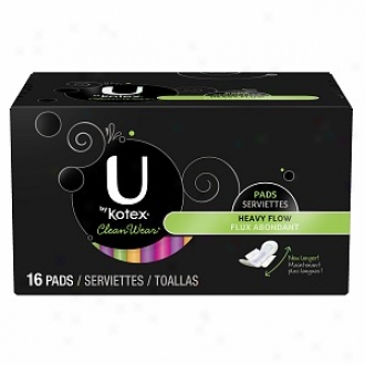 U By Kotex Cleanwear Ultra Thin Pads With Wings, Heavy Flow, 16 Ea
