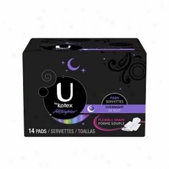 U In proportion to Kotex Cleeanwear Ultra Thin Pads With Wings, Overnight, 14 Ea