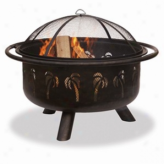 Uniflame Oil Rubbed Bronze Outdoor Firebowl With Palm Tree Design
