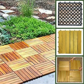 Vifah Deck Tiles 6 Slat Straight 10 Tiles Box Premium Plantation Teak