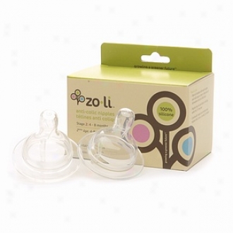 Zoli Stage 2 Replacement (4-8 Mos.) Anti Colic Silicone Nipple, Set Of 2